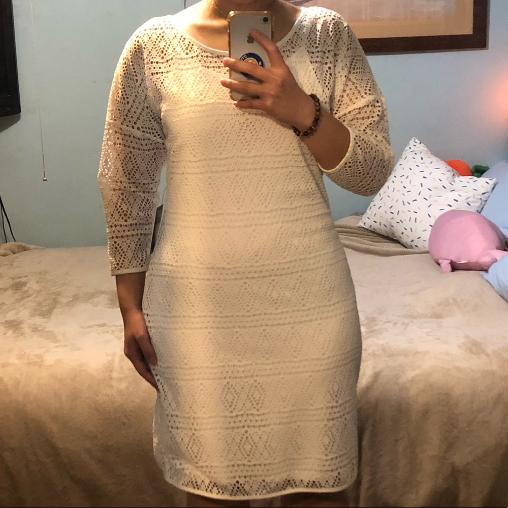 Express White Lace 3/4 Sleeve Dress - Picture 3 of 7